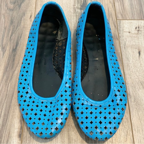 Vintage Leather Laser Cut Out TicTacToes Ballet Flats Blue Women’s 8 - Picture 1 of 5